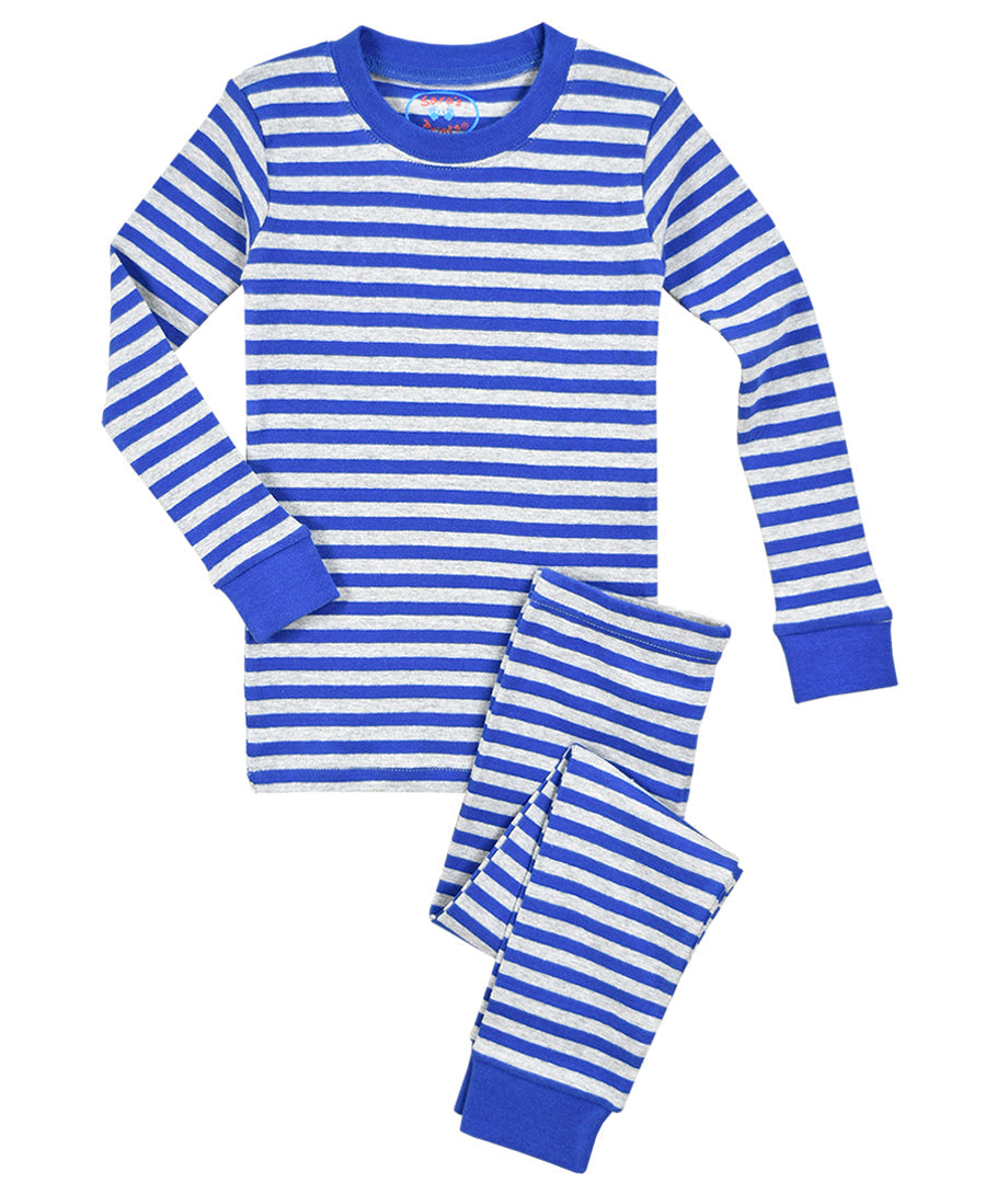 Sara's Prints Long John Pajama - Grey Navy Stripe