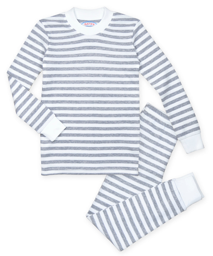 Sara's Prints Long John Pajama - Heather Grey Stripe