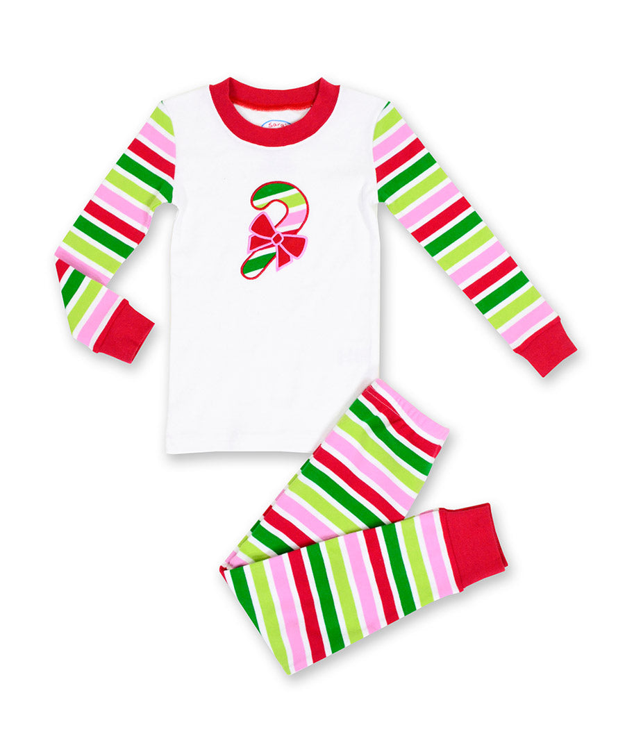 Sara's Prints Long John Pajama - Fresh xmas strp candy cane