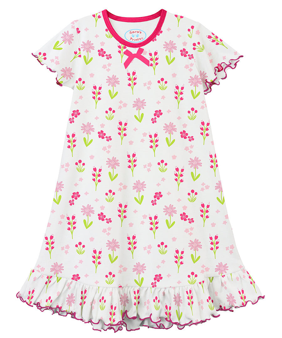 Sara's Prints Girls Short Sleeve Nightie - Blossoming