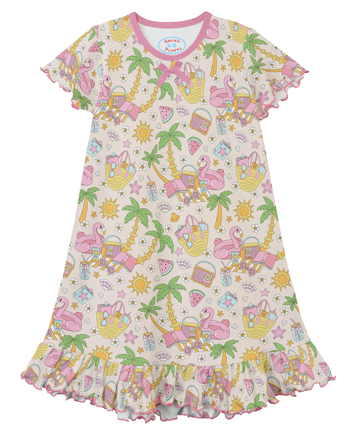 Sara's Prints Girls Short Sleeve Nightie - Beach vacation