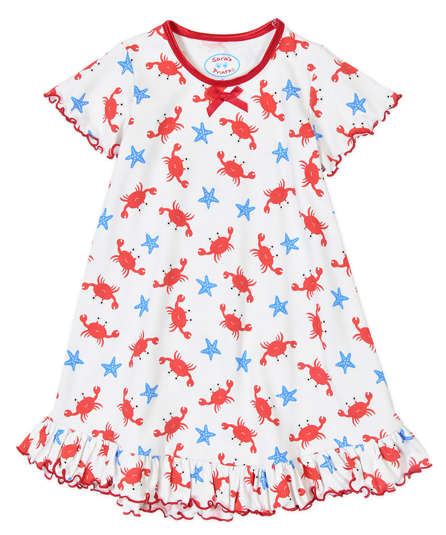 Sara's Prints Girls Short Sleeve Nightie - Crab & starfish