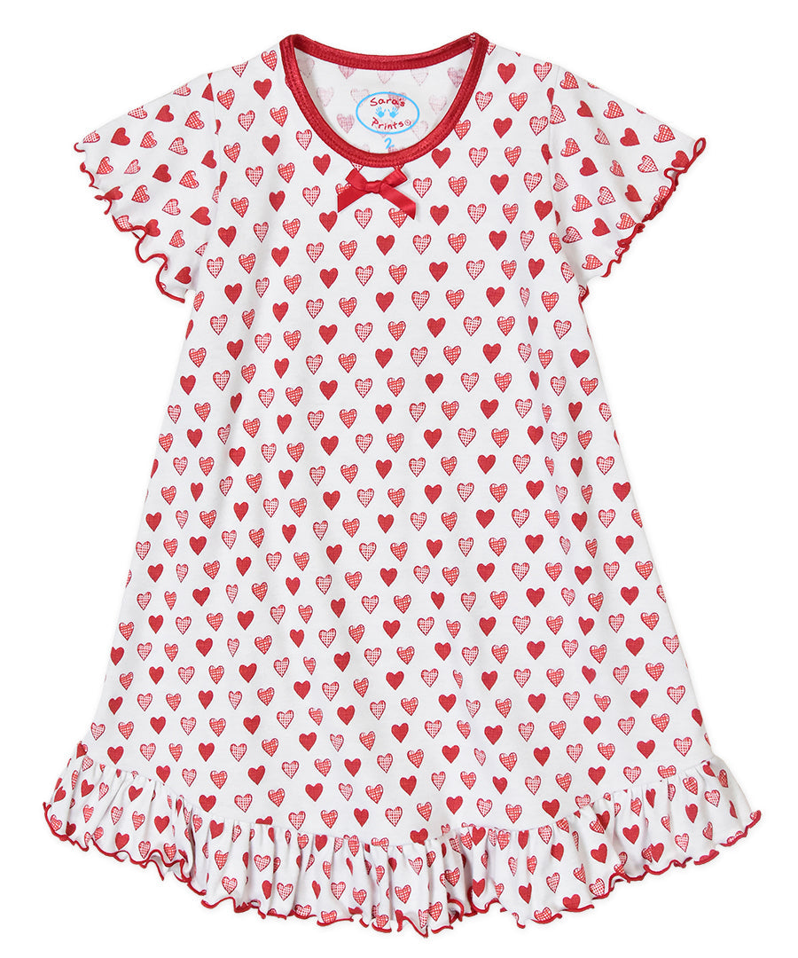 Sara's Prints Girls Short Sleeve Nightie - Gingham hearts