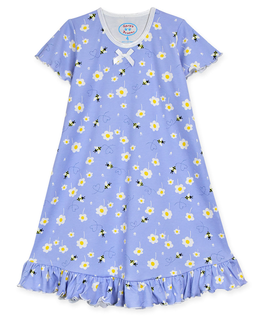 Sara's Prints Girls Short Sleeve Nightie - Happy Bees