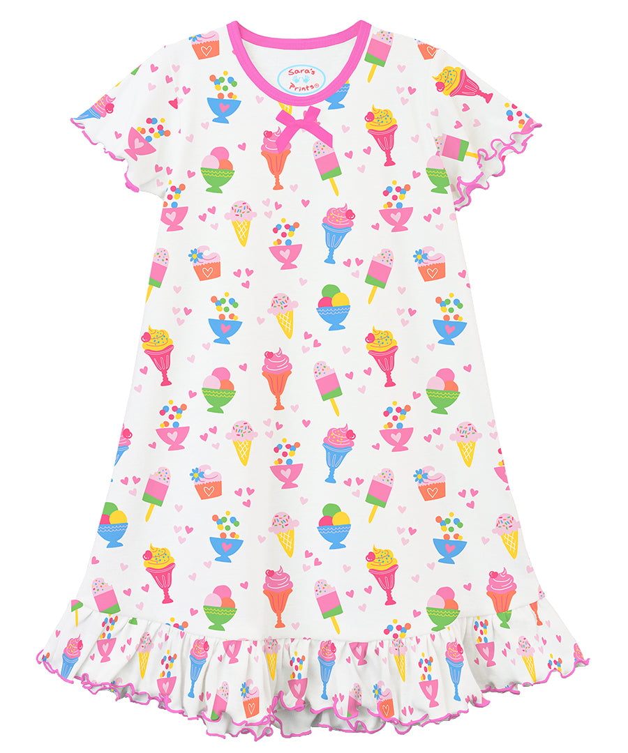 Sara's Prints Girls Short Sleeve Nightie - Ice cream