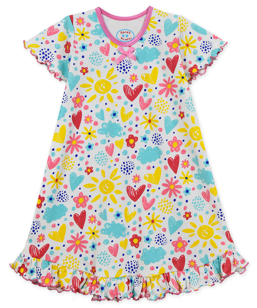 Sara's Prints Girls Short Sleeve Nightie - I love flowers