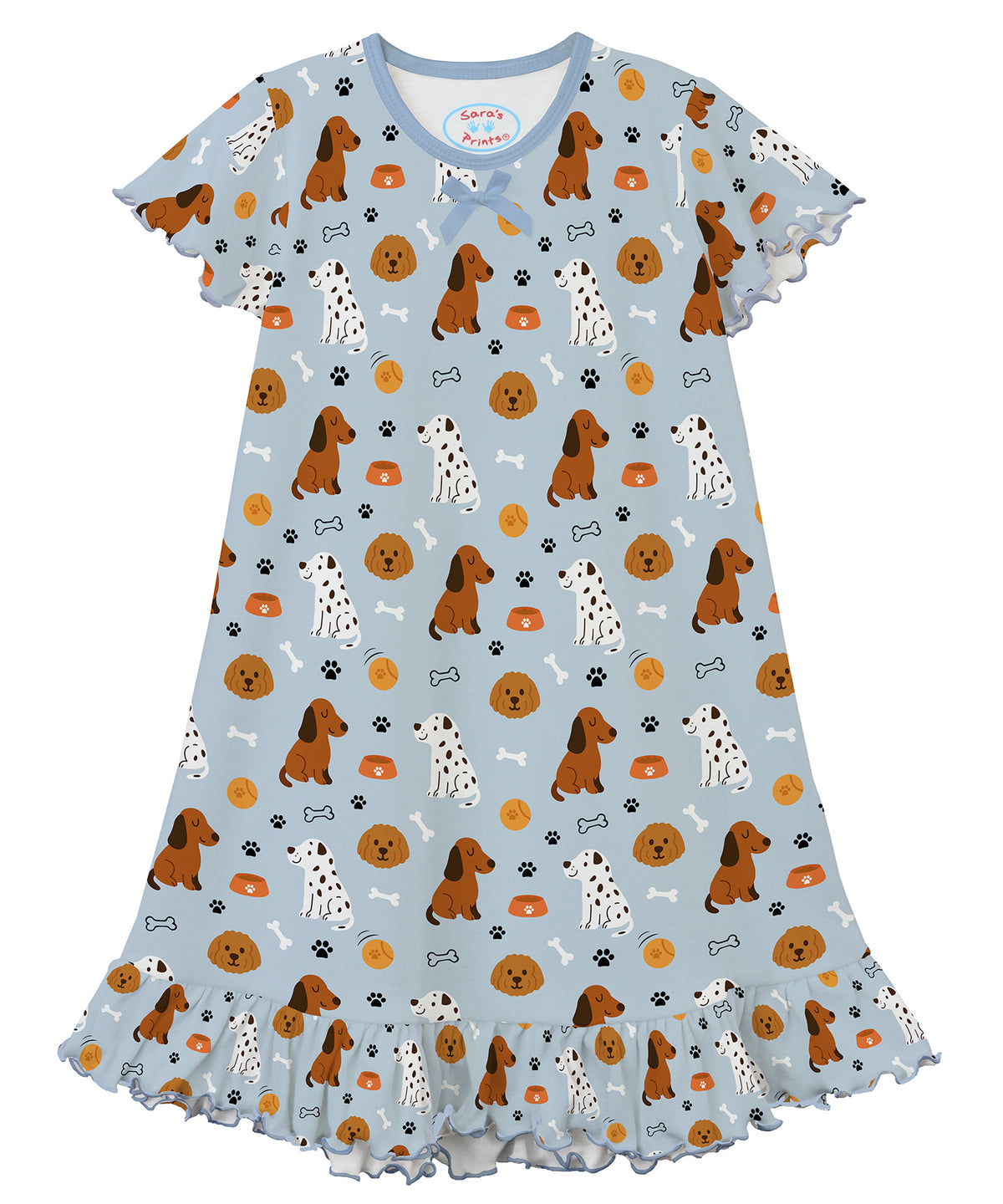 Sara's Prints Girls Short Sleeve Nightie - My puppies