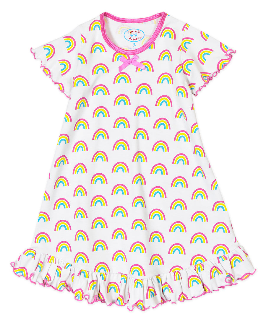 Sara's Prints Girls Short Sleeve Nightie - Rainbow