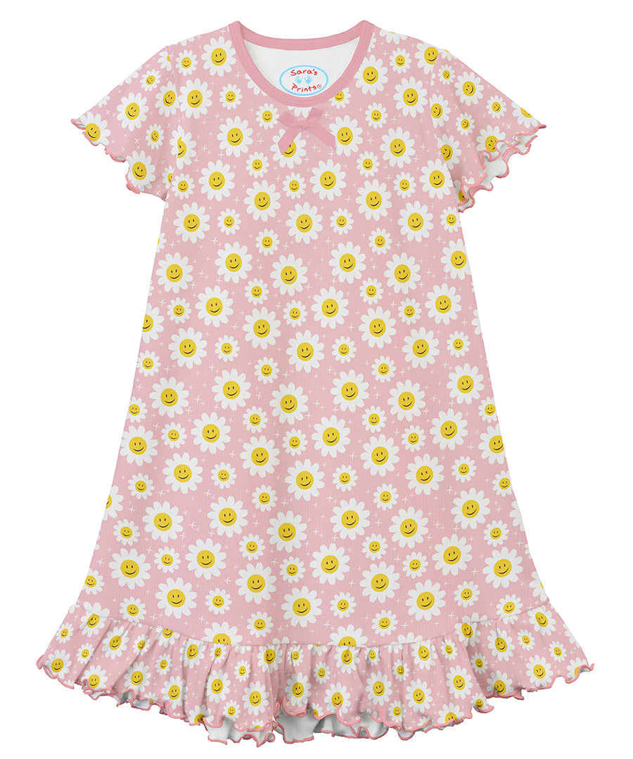 Sara's Prints Girls Short Sleeve Nightie - Smiling Daisies