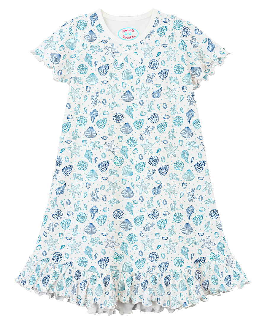 Sara's Prints Girls Short Sleeve Nightie - Seashells