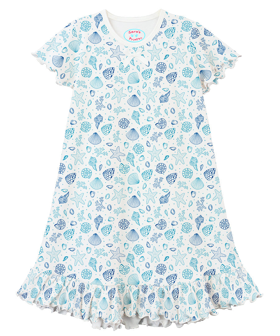 Sara's Prints Girls Short Sleeve Nightie - Seashells
