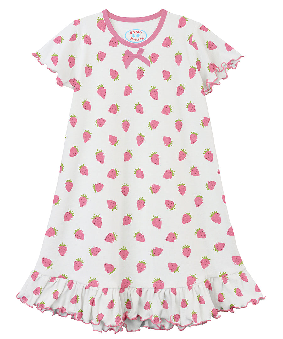 Sara's Prints Girls Short Sleeve Nightie - Strawberries