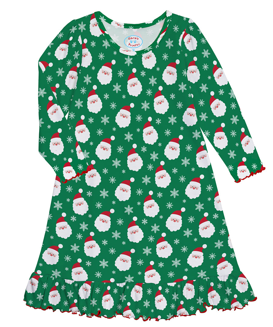 Long Sleeve Nightgown - Green Santa