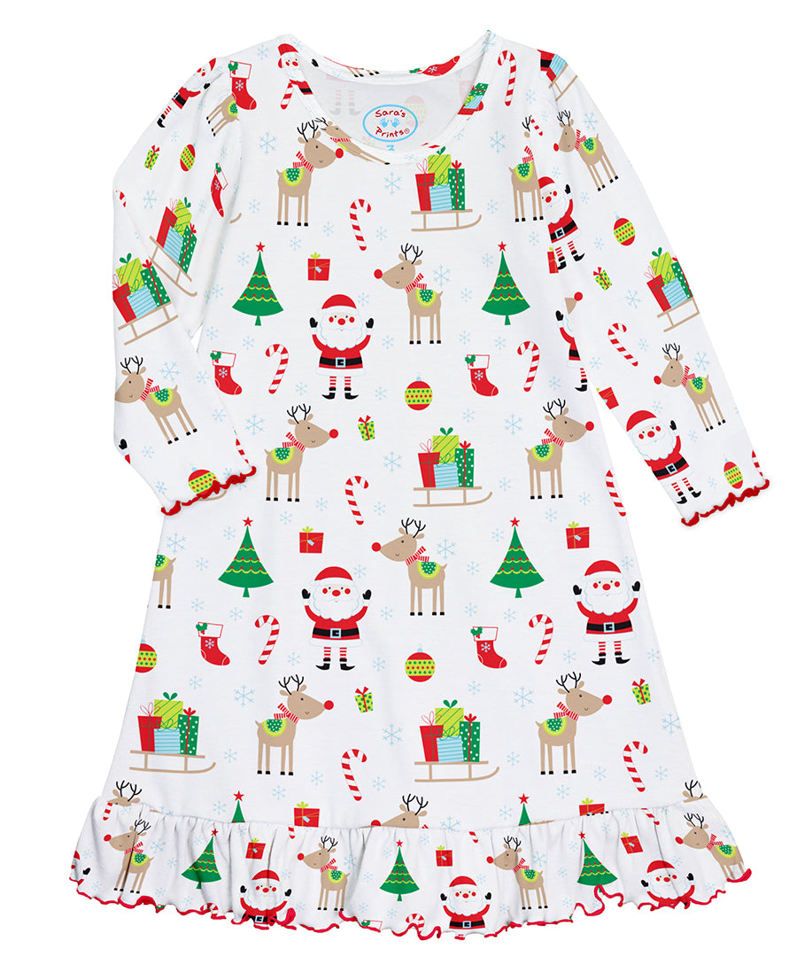 Long Sleeve Nightgown - White Xmas