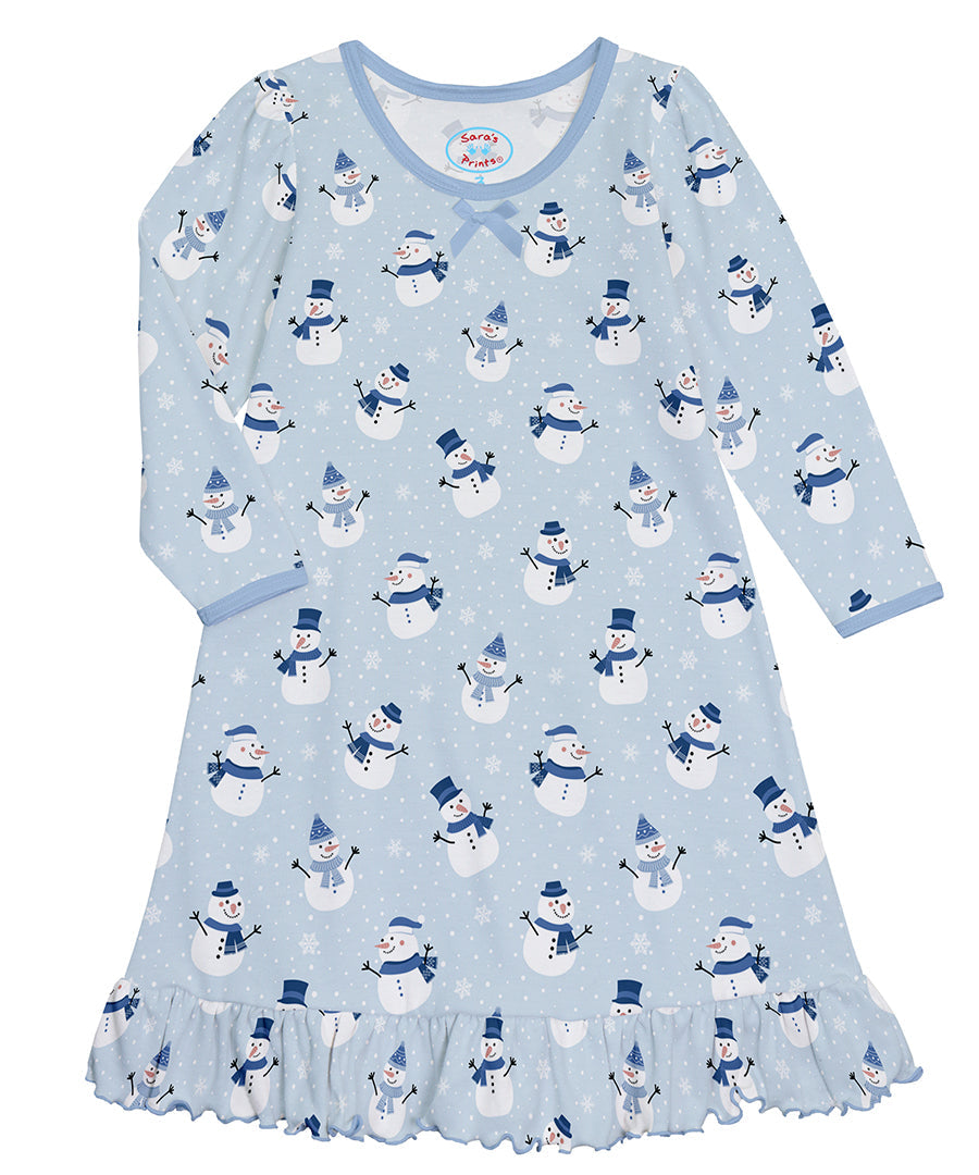 Whirl-and-Twirl Long-Sleeve Nightgown - Gentle Snowman