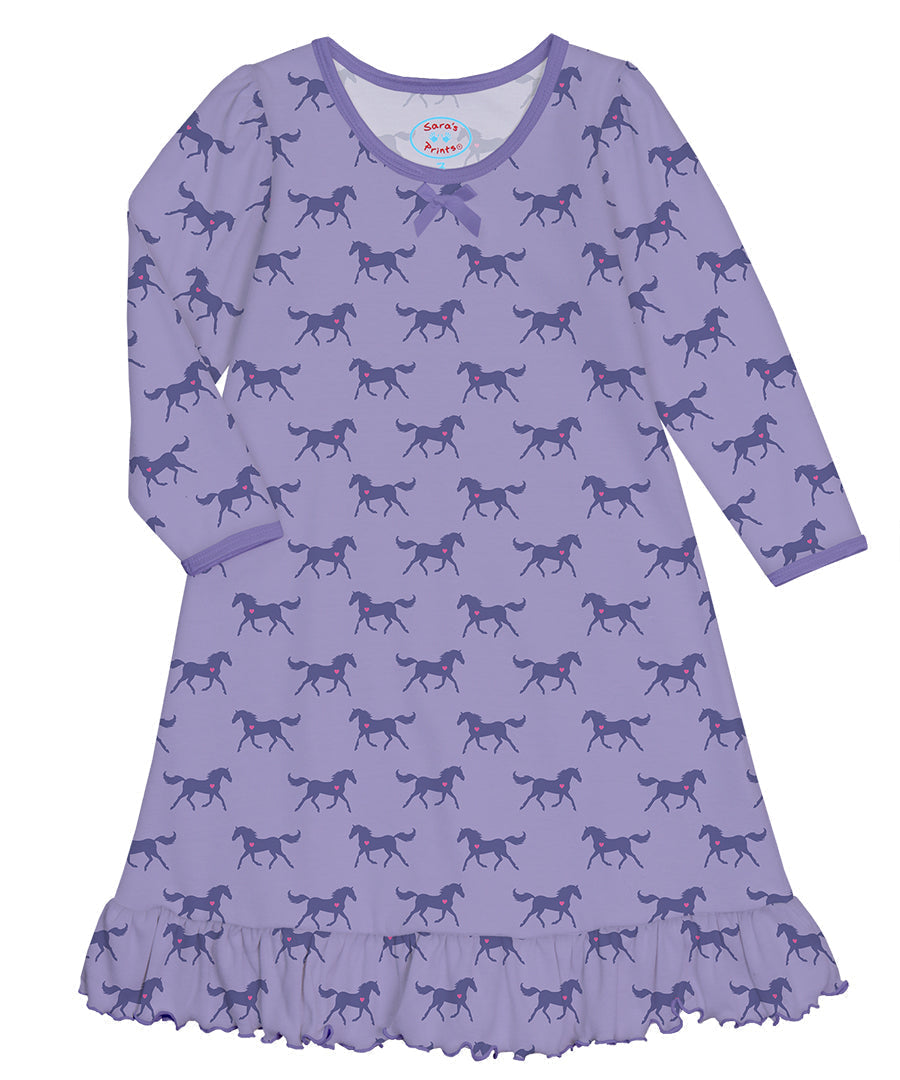 Whirl-and-Twirl Long-Sleeve Nightgown - Horse heart