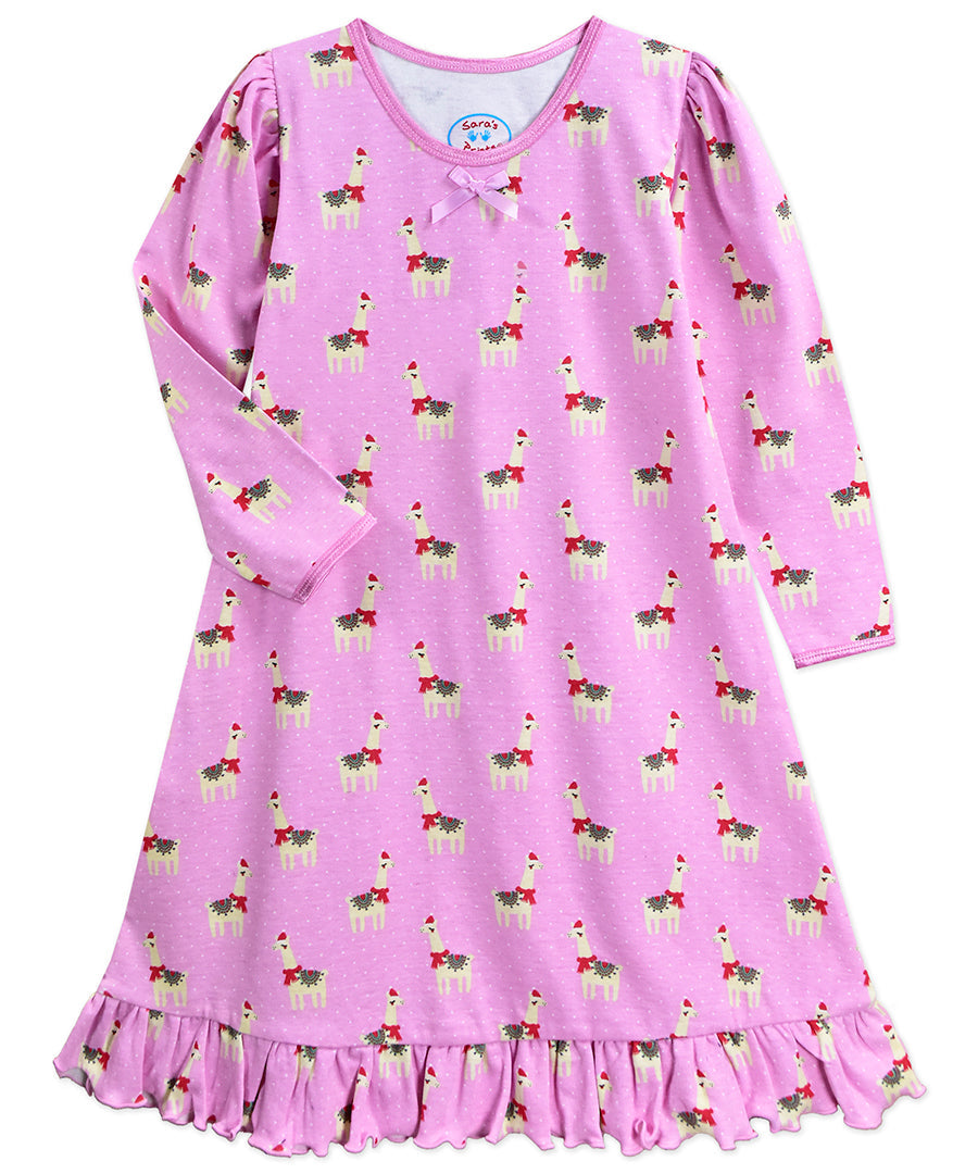 Whirl-and-Twirl Long-Sleeve Nightgown - Happy Lama