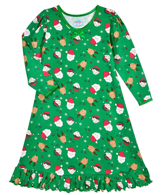 Whirl-and-Twirl Long-Sleeve Nightgown - Santa & Elf