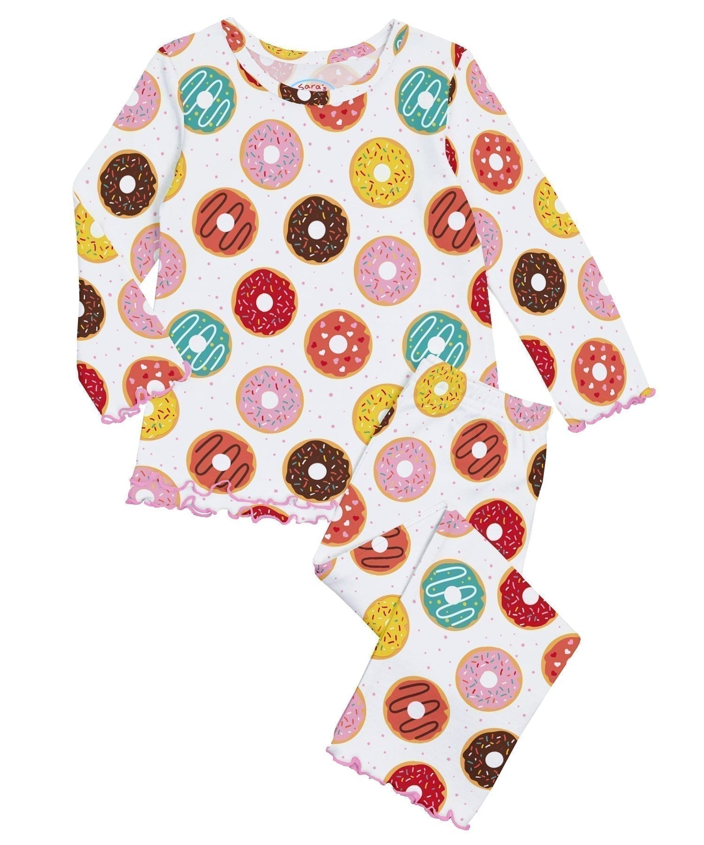 Girls Ruffle PJ Top and Bottom Set w/ Lettuce Trim - Donut Party