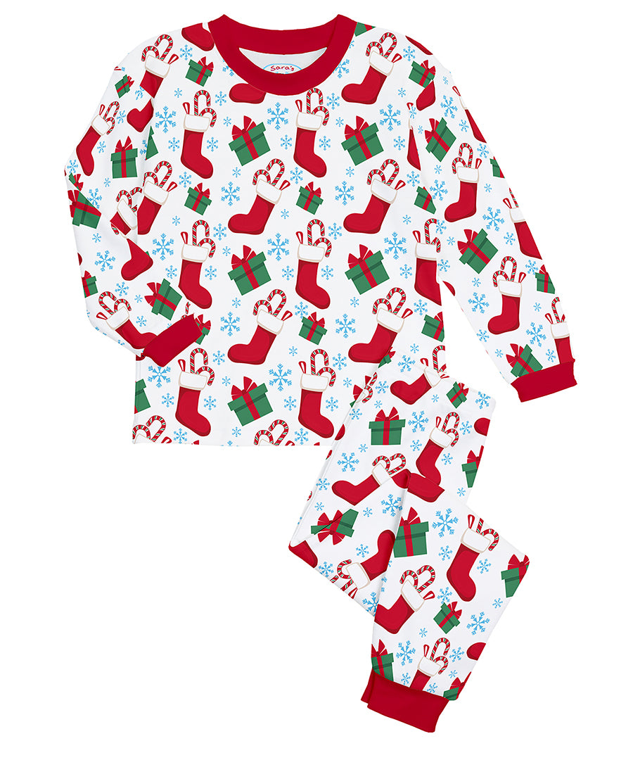 Classic Loose Fitting Long John Style Pajamas - Xmas stockings