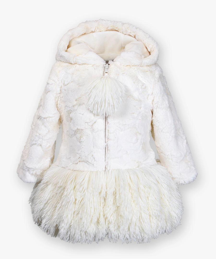 Hooded shaggy bottom coat - Cloud cream