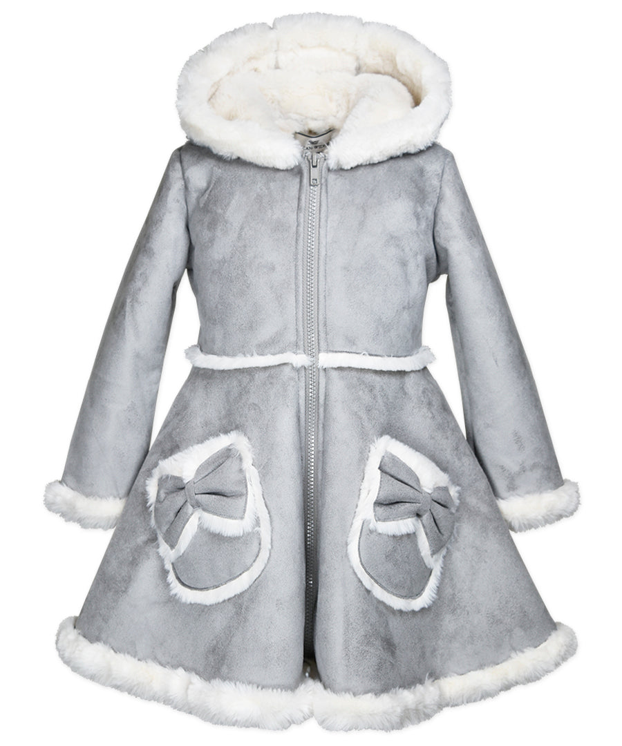 Bow pocket coat - Grey faux suede