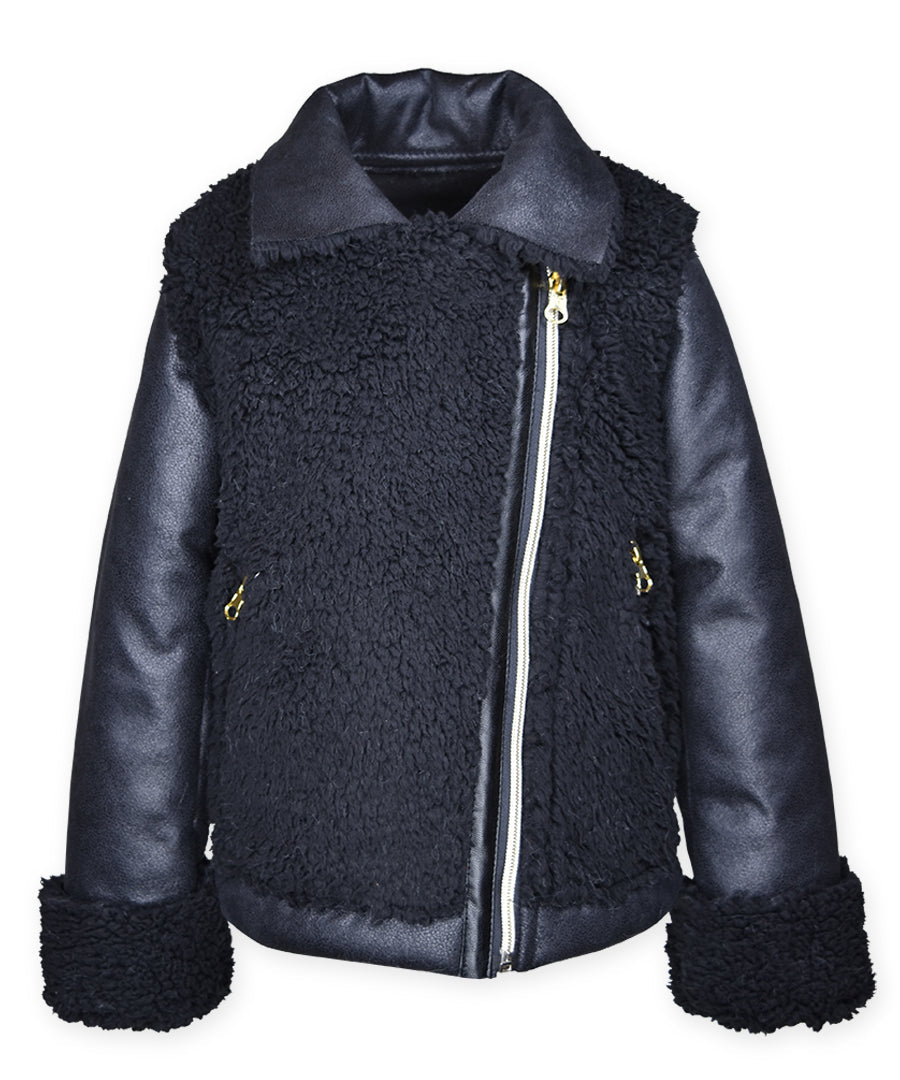 Suede moto jacket - Black faux suede