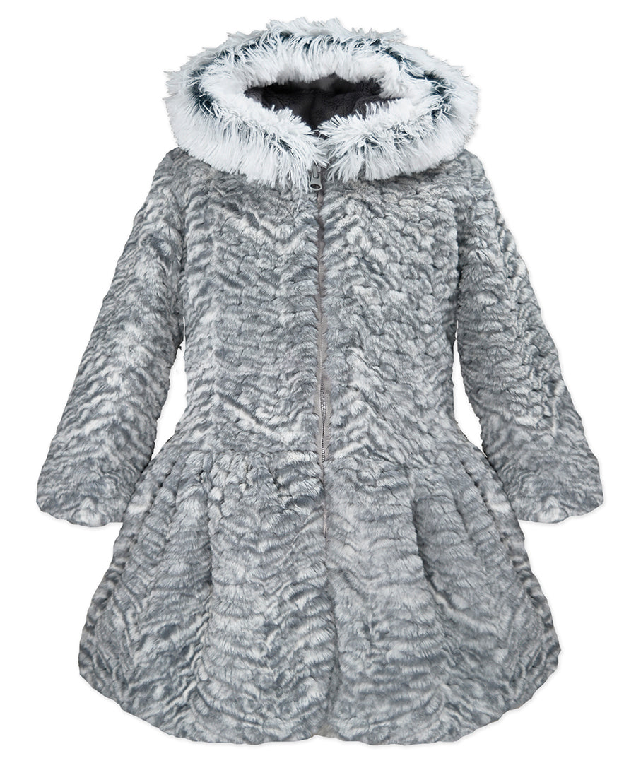 Faux Fur Trim Coat - Silver shells