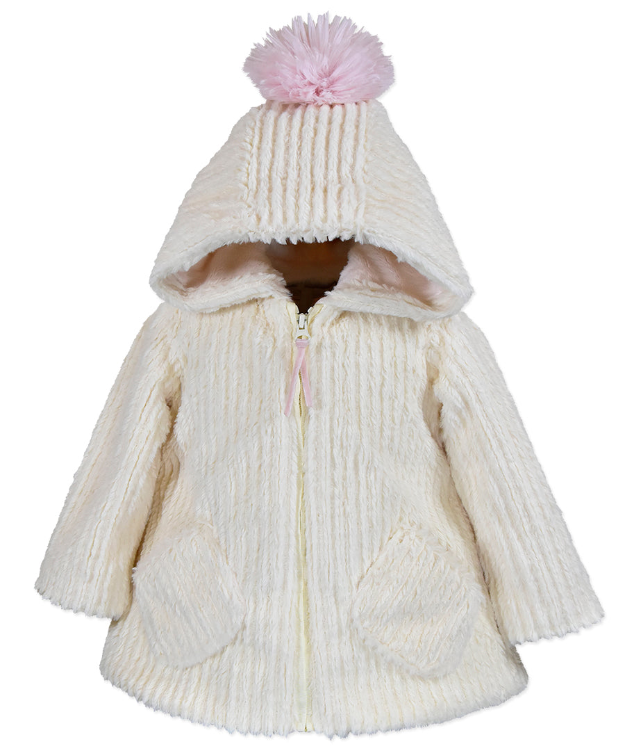 Pompon Swing Coat - Cream Cable Texture