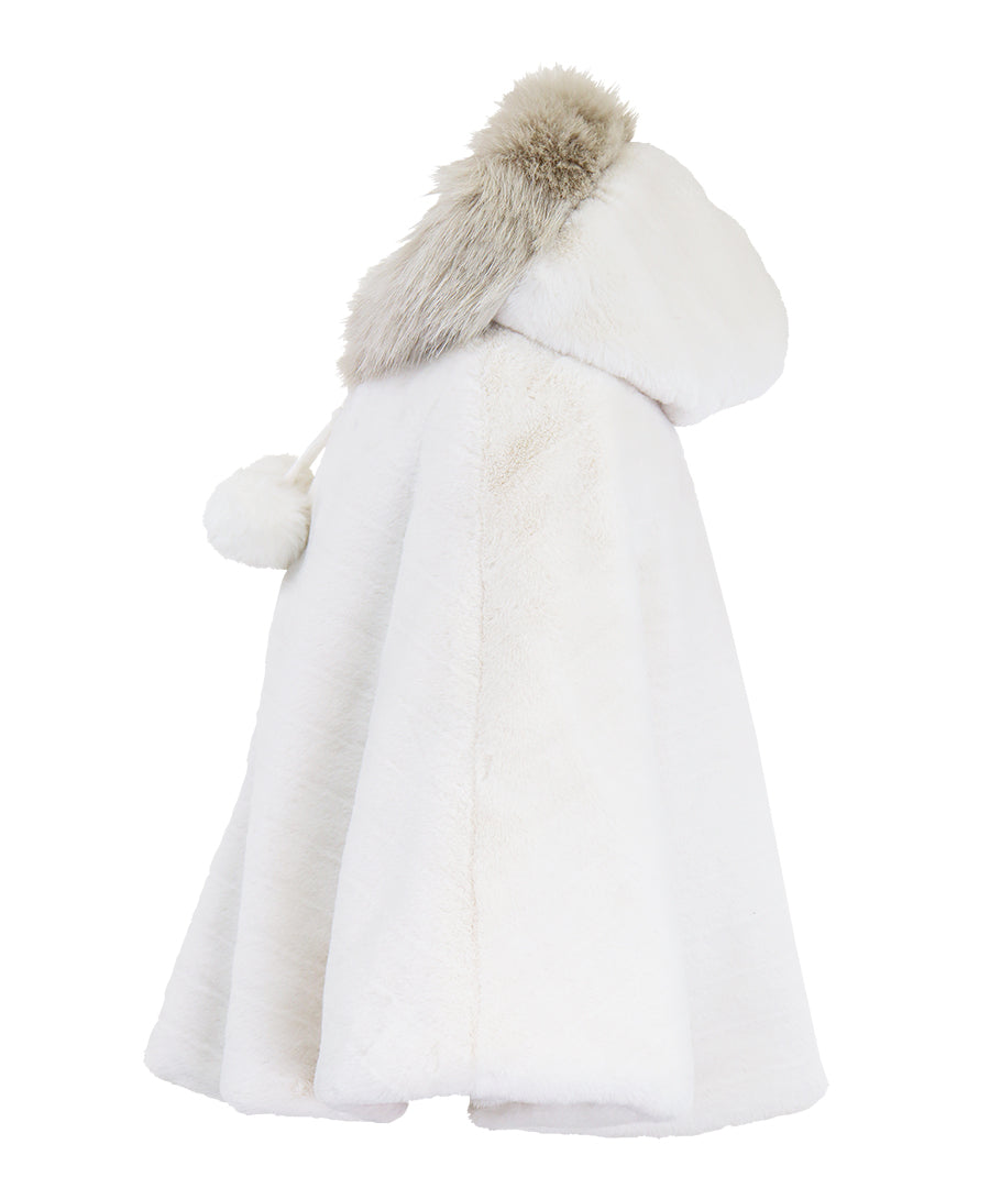 Hooded Cape - Ivory plush stripe