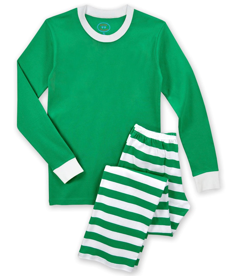 Adult pj's - Green/white stripes
