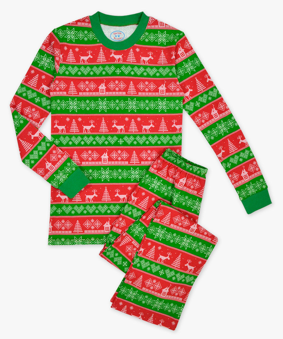 Adult Pj's - Fairisle red green