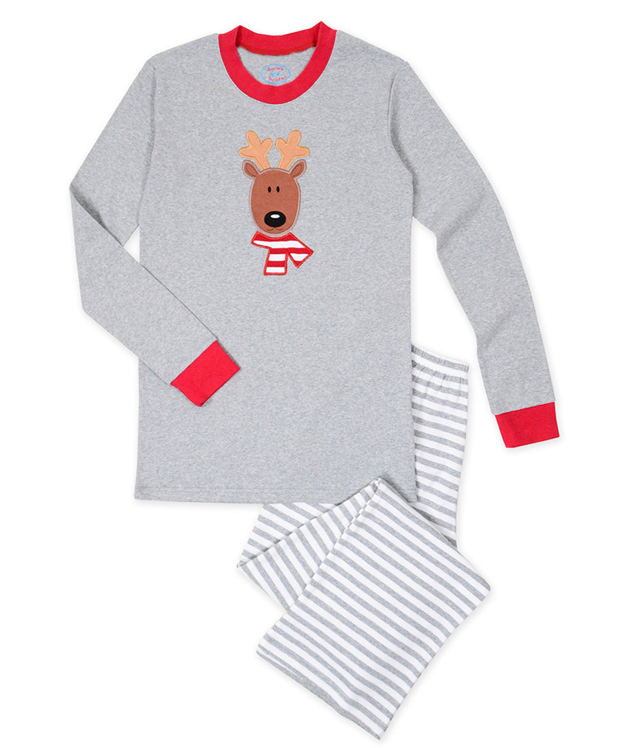 Adult Pj's - Grey stripe_grey top reindeer