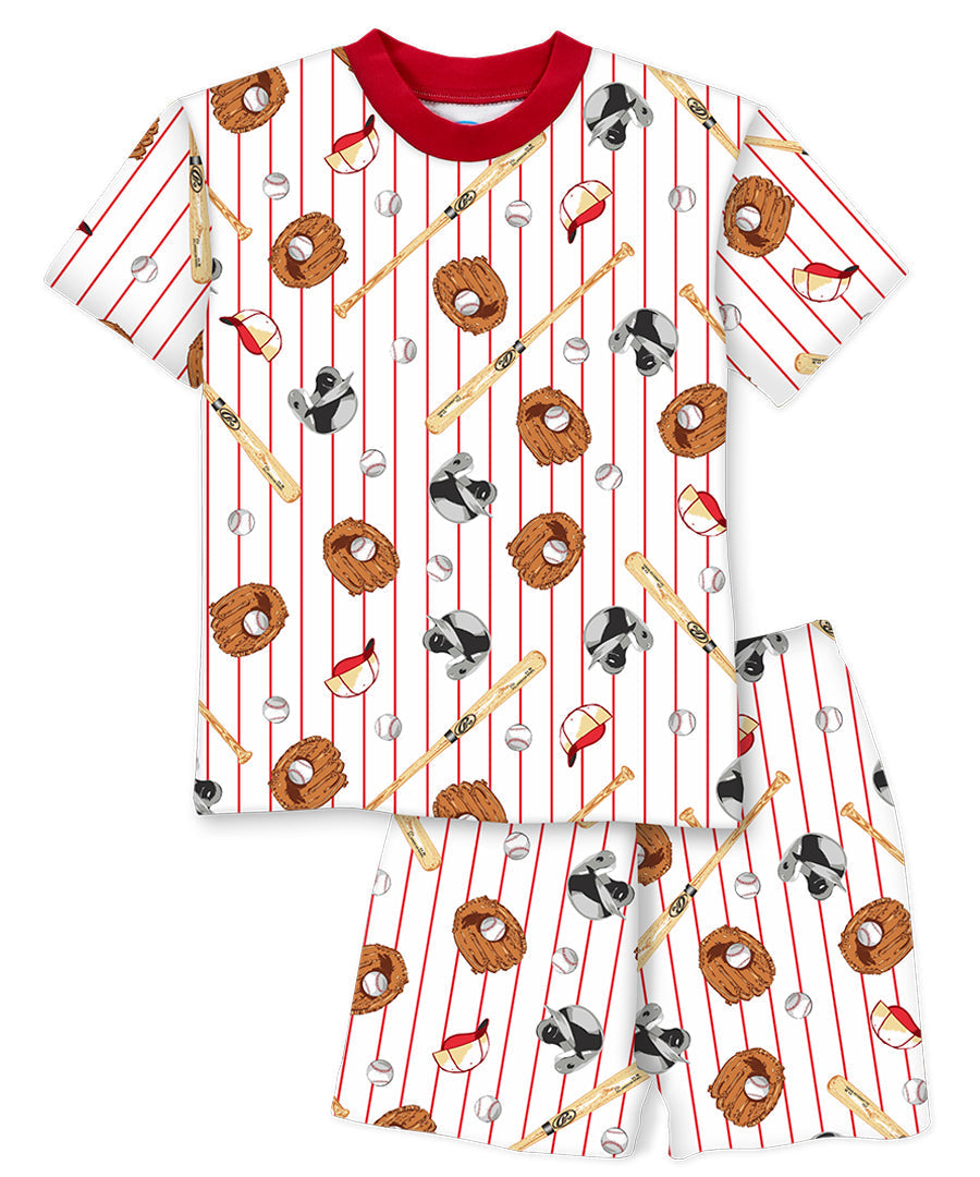 Sara's Prints Unisex Short Pajama Set - Baseball Stripe