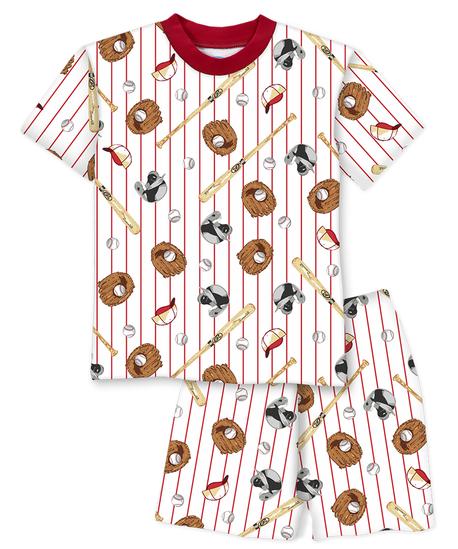 Sara's Prints Unisex Short Pajama Set - Baseball Stripe