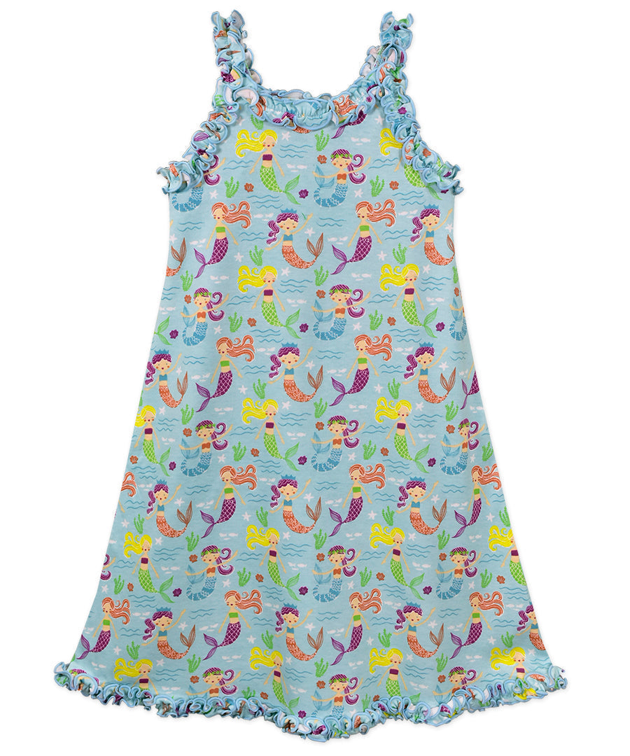 Sara's Prints Girls Ruffle Tank Nightgown - Lovely Mermaids