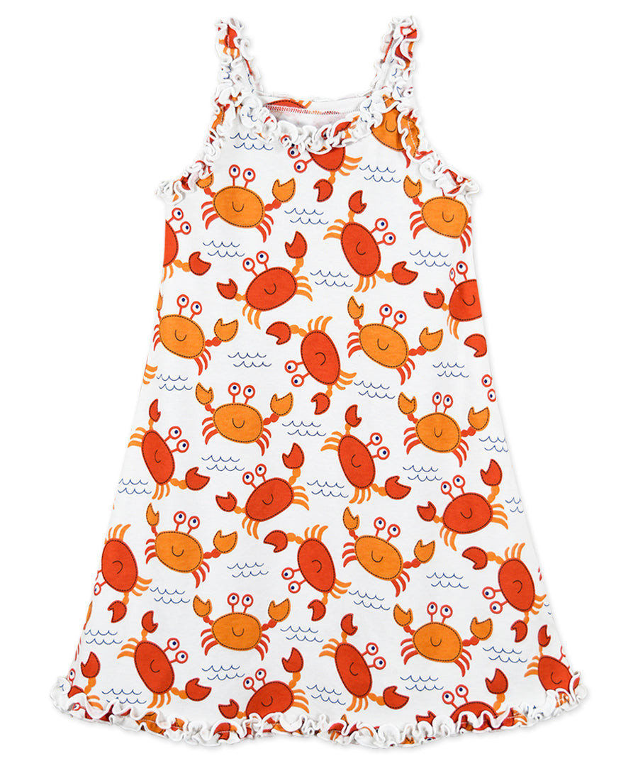 Sara's Prints Girls Ruffle Tank Nightgown - Smiley crabs