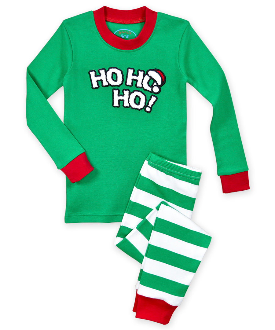 Sara's Prints Long John Pajama - Hohoho santa hat
