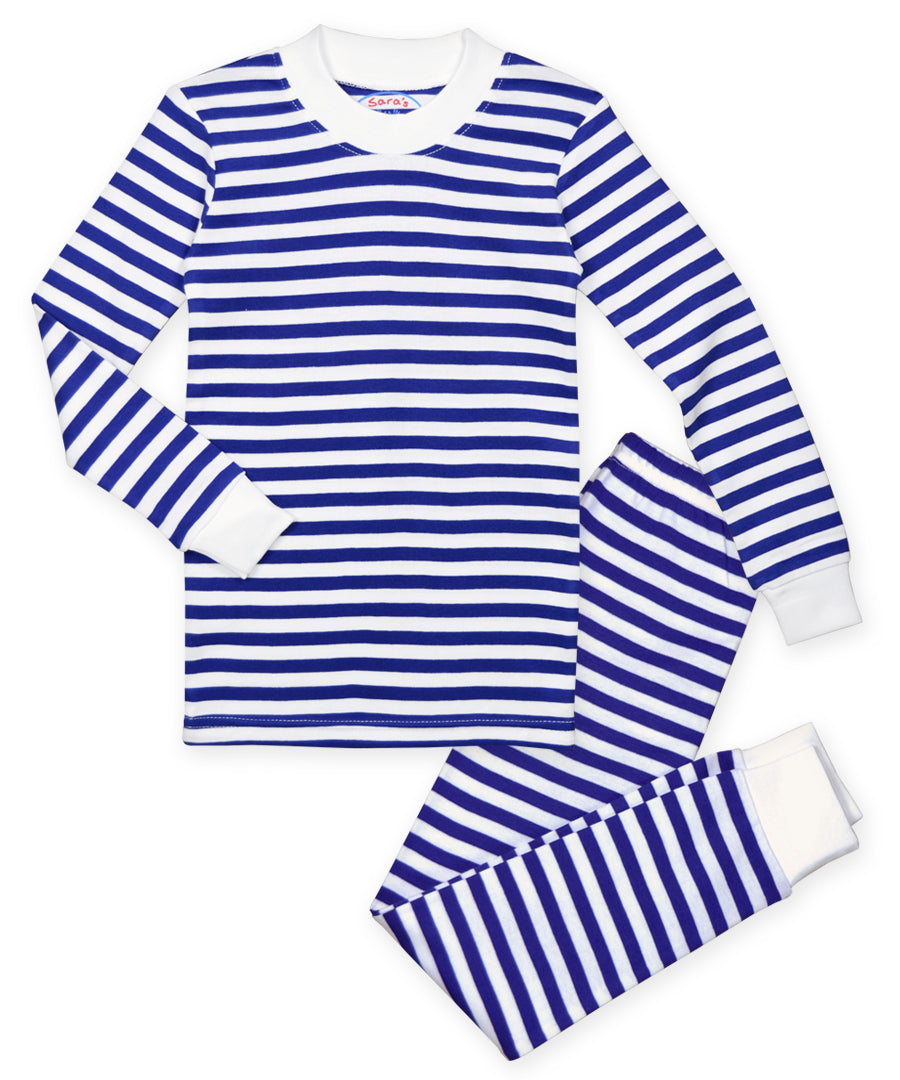 Sara's Prints Long John Pajama - Blue White Stripe