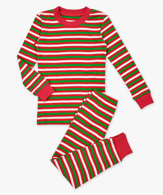 Sara's Prints Long John Pajama - Green red stripe