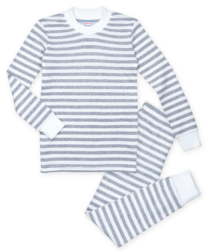 Sara's Prints Long John Pajama - Heather Grey Stripe
