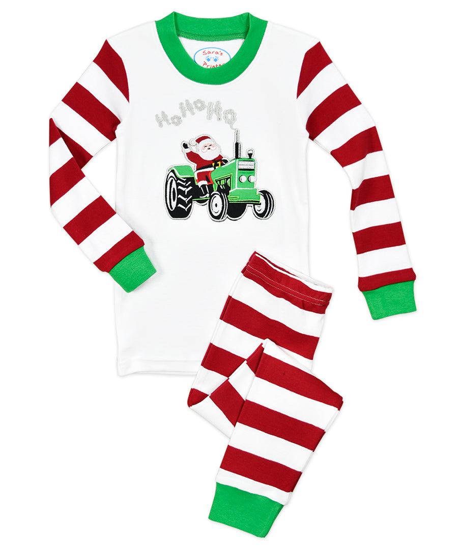 Sara's Prints Long John Pajama - Santa tractor