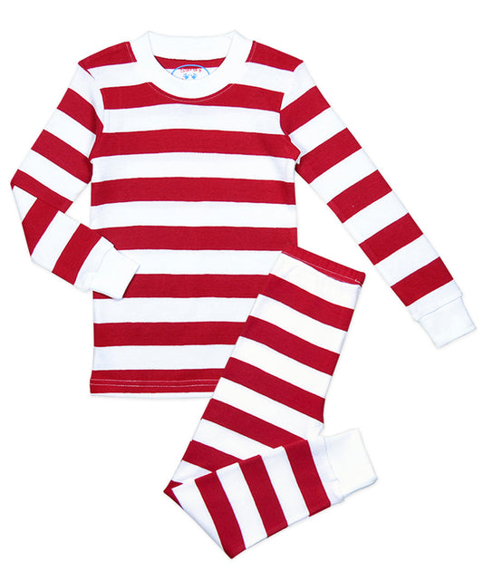 Sara's Prints Long John Pajama - Red White Stripe