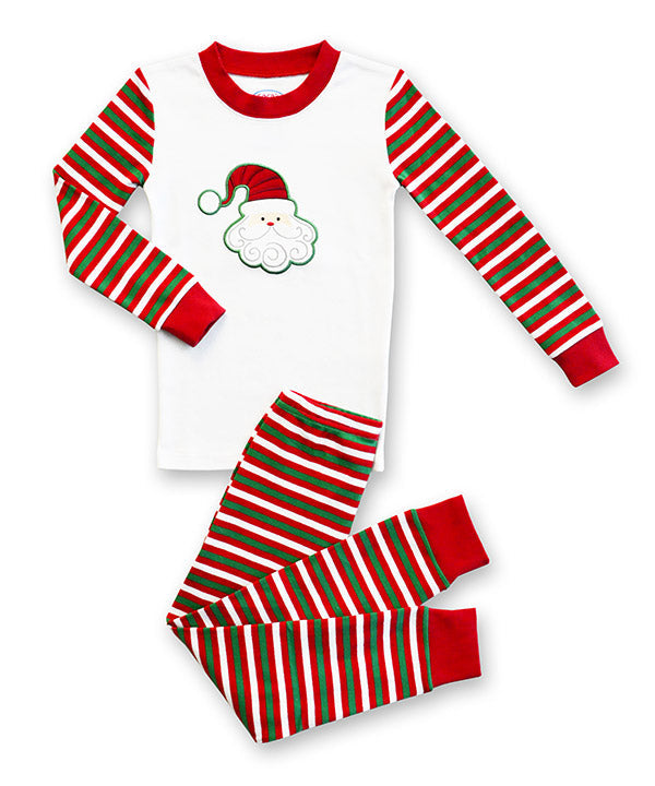 Sara's Prints Long John Pajama - Christmas Stripe Santa