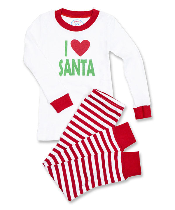 Sara's Prints Long John Pajama - I love santa