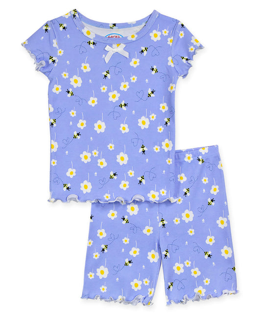 Sara's Prints Girls Fitted Short Pajama Set - Happy Bees