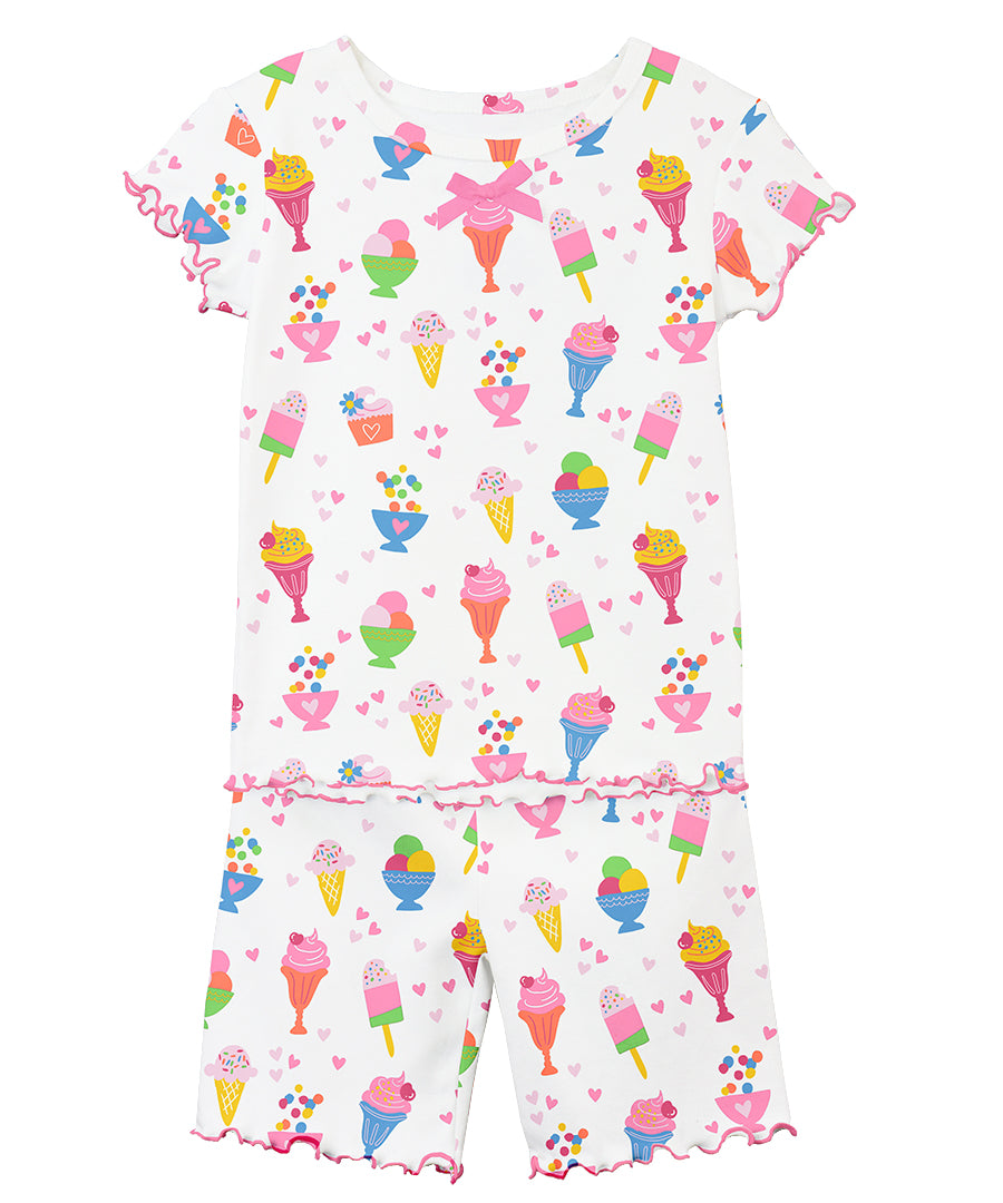 Sara's Prints Girls Fitted Short Pajama Set - Ice cream