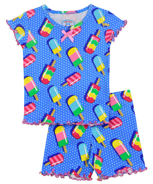 Sara's Prints Girls Fitted Short Pajama Set - Popsicles
