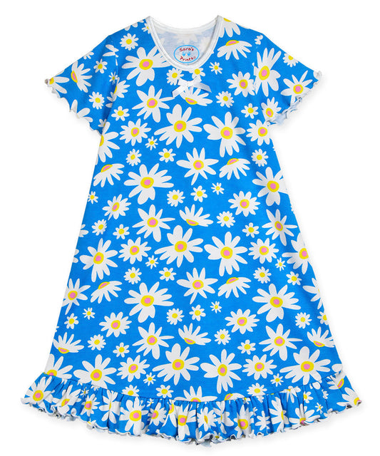 Sara's Prints Girls Short Sleeve Nightie - Daisy Blue