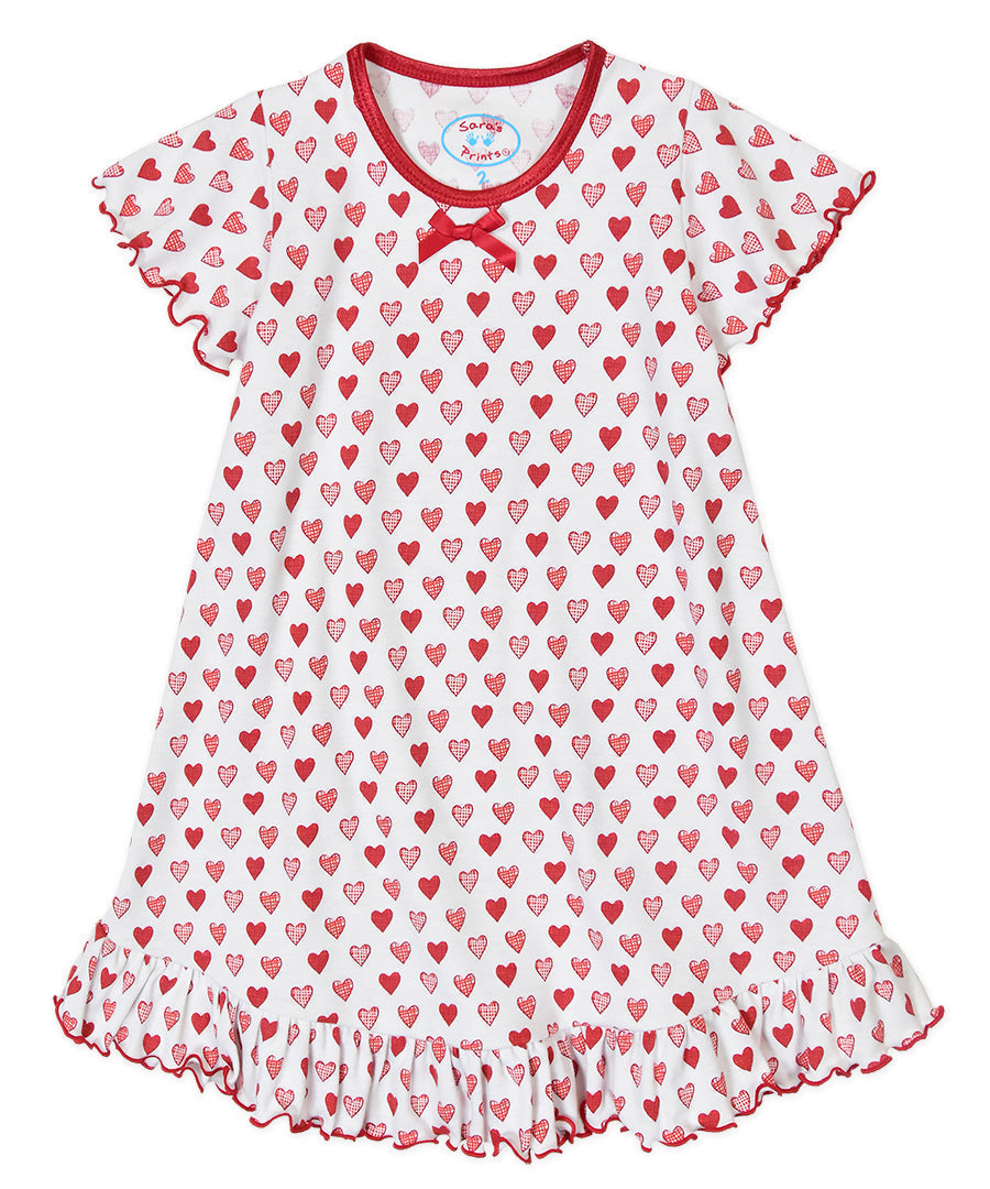 Sara's Prints Girls Short Sleeve Nightie - Gingham hearts